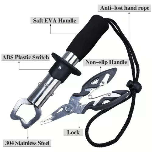 Kit pêche télescopique avec pince multifonction et filet pliable inoxydable