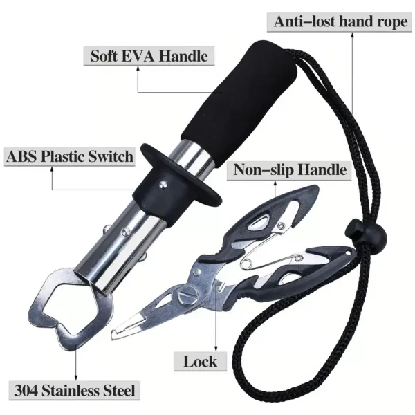 Kit pêche télescopique avec pince multifonction et filet pliable inoxydable