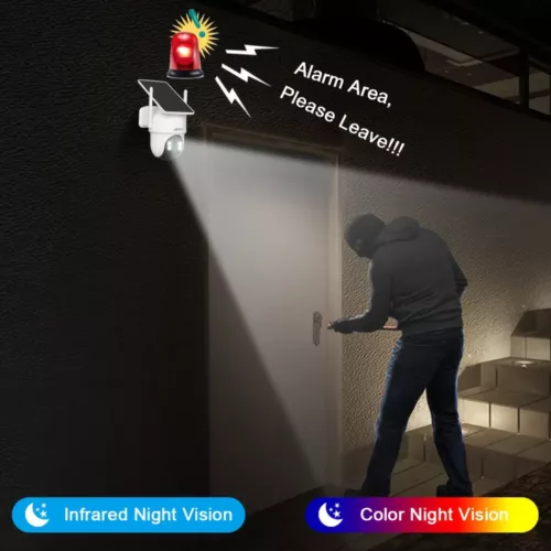 Caméra de surveillance solaire 3MP – vision 360° HD couleur, alerte et interphone