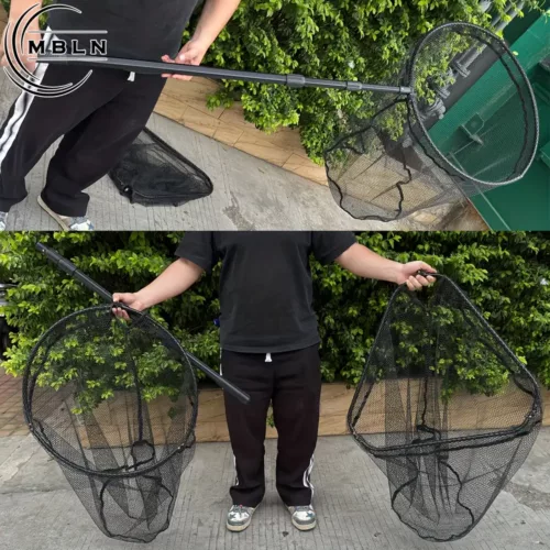 Épuisette de pêche pliante en aluminium renforcé – maille noire robuste