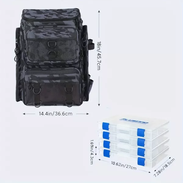 Sac à dos de pêche avec porte-cannes et 4 boîtes de rangement incluses