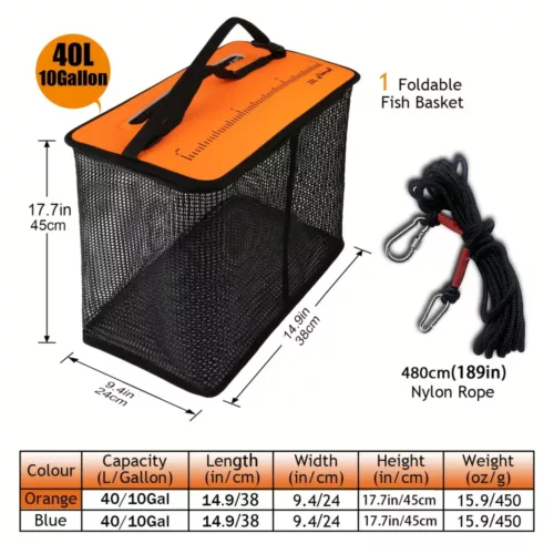 Panier de pêche flottant pliable avec filet à séchage rapide et poignée renforcée