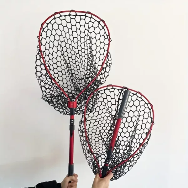 Filet de pêche pliable en aluminium avec poche silicone et mailles fines