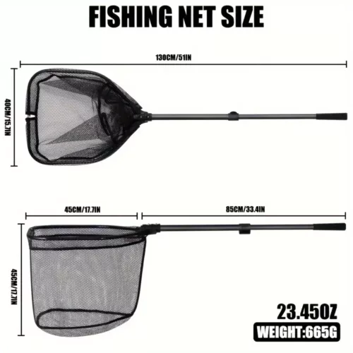 Épuisette télescopique de pêche large ouverture – manche aluminium pliable