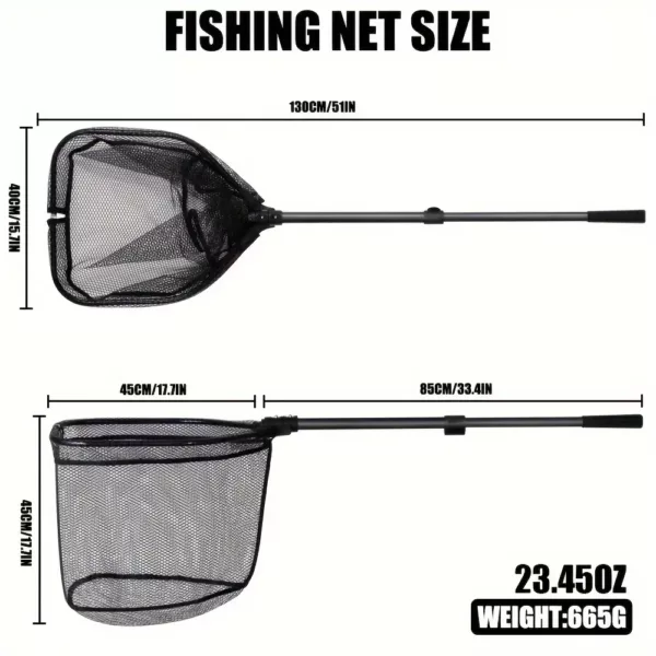 Épuisette télescopique de pêche large ouverture – manche aluminium pliable