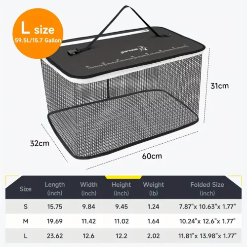 Panier de pêche pliable en filet caoutchouté – idéal pour poissons vivants