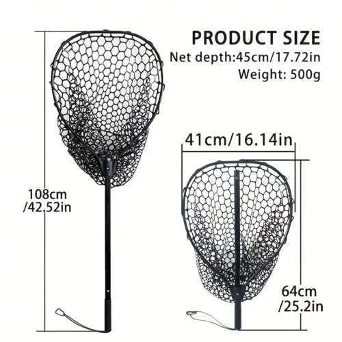 Epuisette de pêche en aluminium pliable avec filet silicone anti-accrocs
