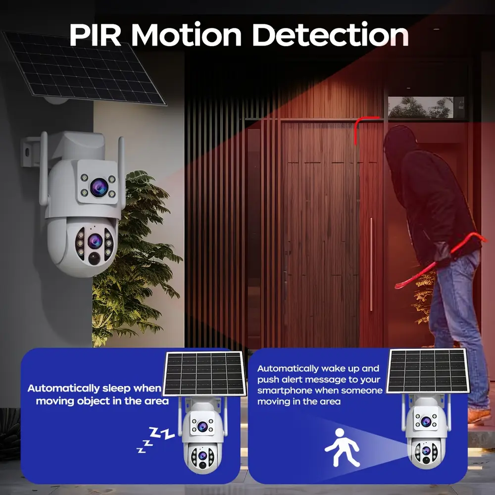 Caméra de sécurité extérieure solaire 1296P PTZ avec vision nocturne couleur