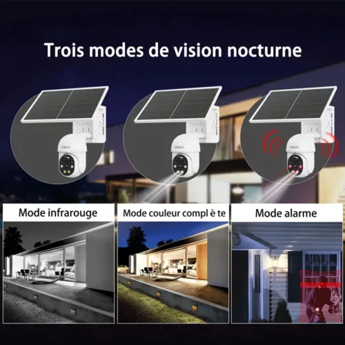 Caméra de surveillance extérieure sans fil solaire 1080p avec vision nocturne HD