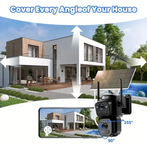 Caméra solaire WiFi 1080P avec zoom 10x, vision nocturne couleur et détection 360°