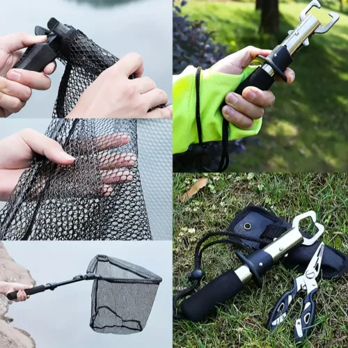 Kit pêche télescopique avec pince multifonction et filet pliable inoxydable