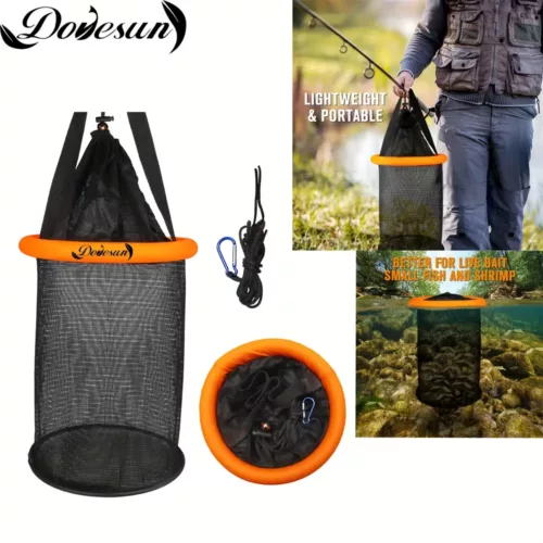 Panier de pêche pliable avec filet en nylon – rangement compact et durable