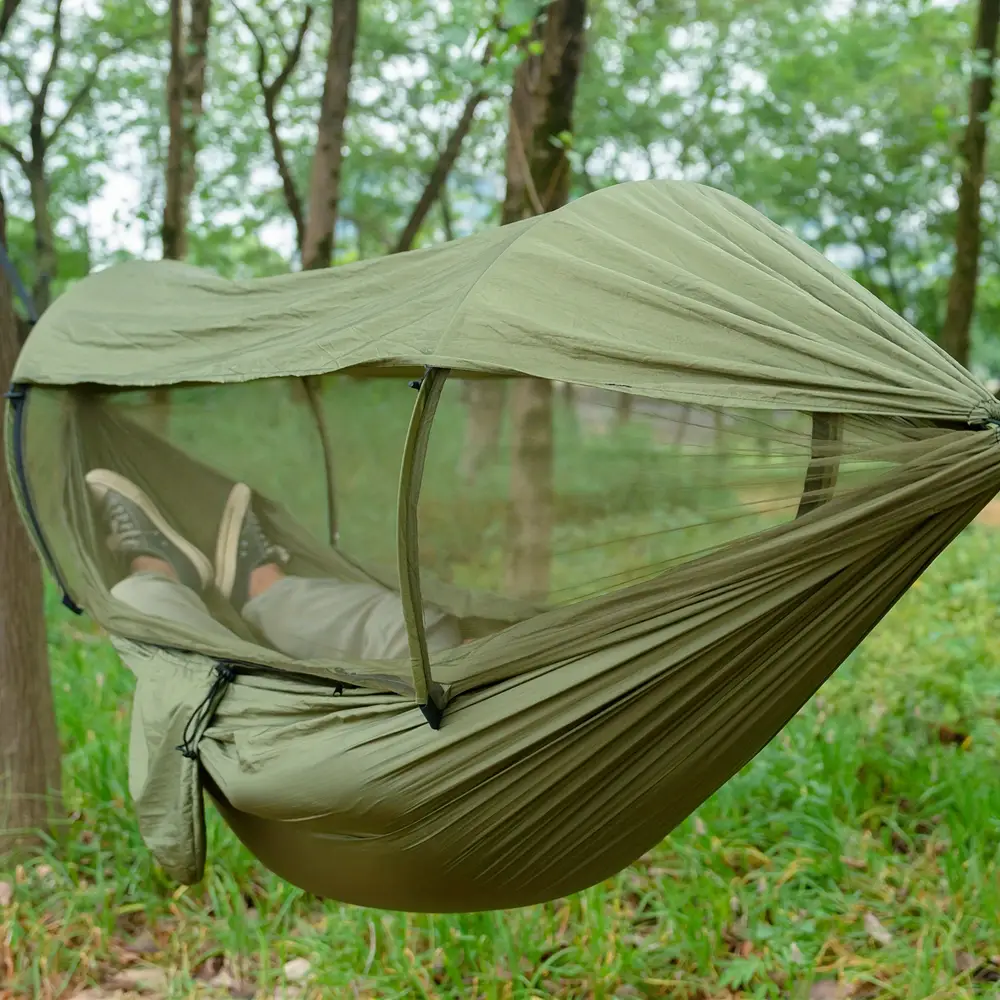 Hamac de camping suspendu avec moustiquaire et toile pare-soleil intégrée