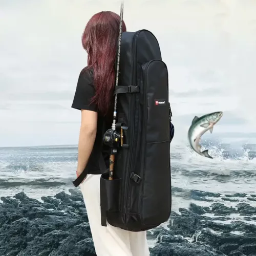 Sac à cannes à pêche rigide avec bretelles doubles – rangement multi-compartiments