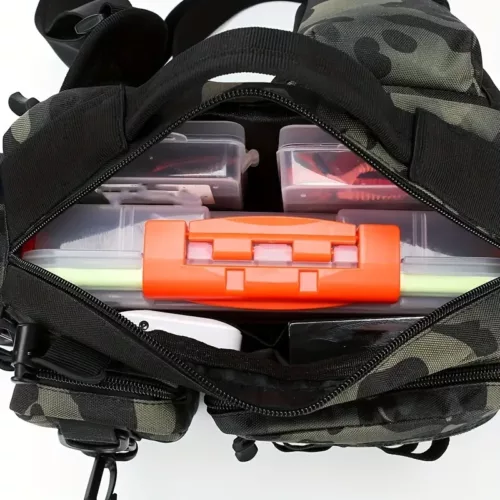 Sac à dos de pêche multifonction avec poches modulables et sangles Molle robustes