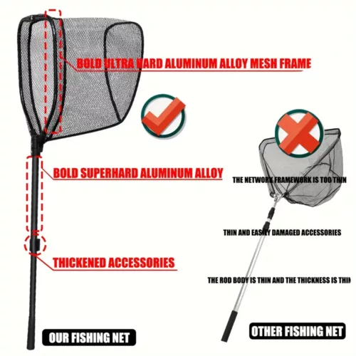 Épuisette télescopique de pêche large ouverture – manche aluminium pliable