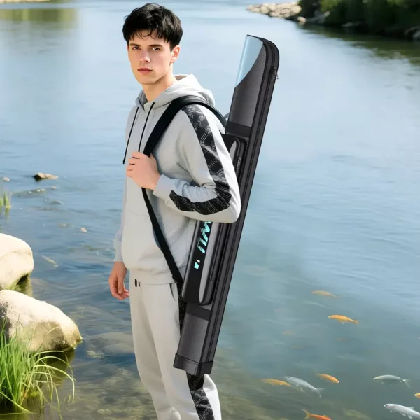 Sac fourreau de pêche robuste – rangement cannes et accessoires – noir renforcé