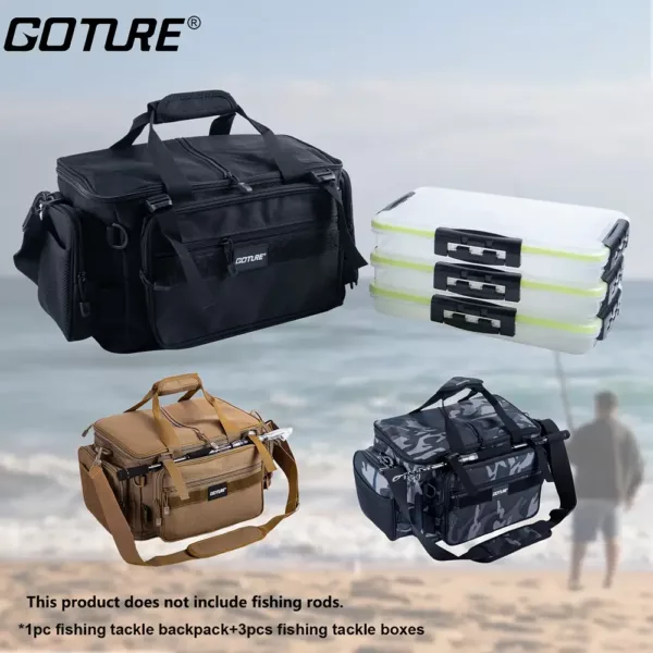 Sac de pêche avec 3 boîtes – toile 600D robuste et rangement multifonction