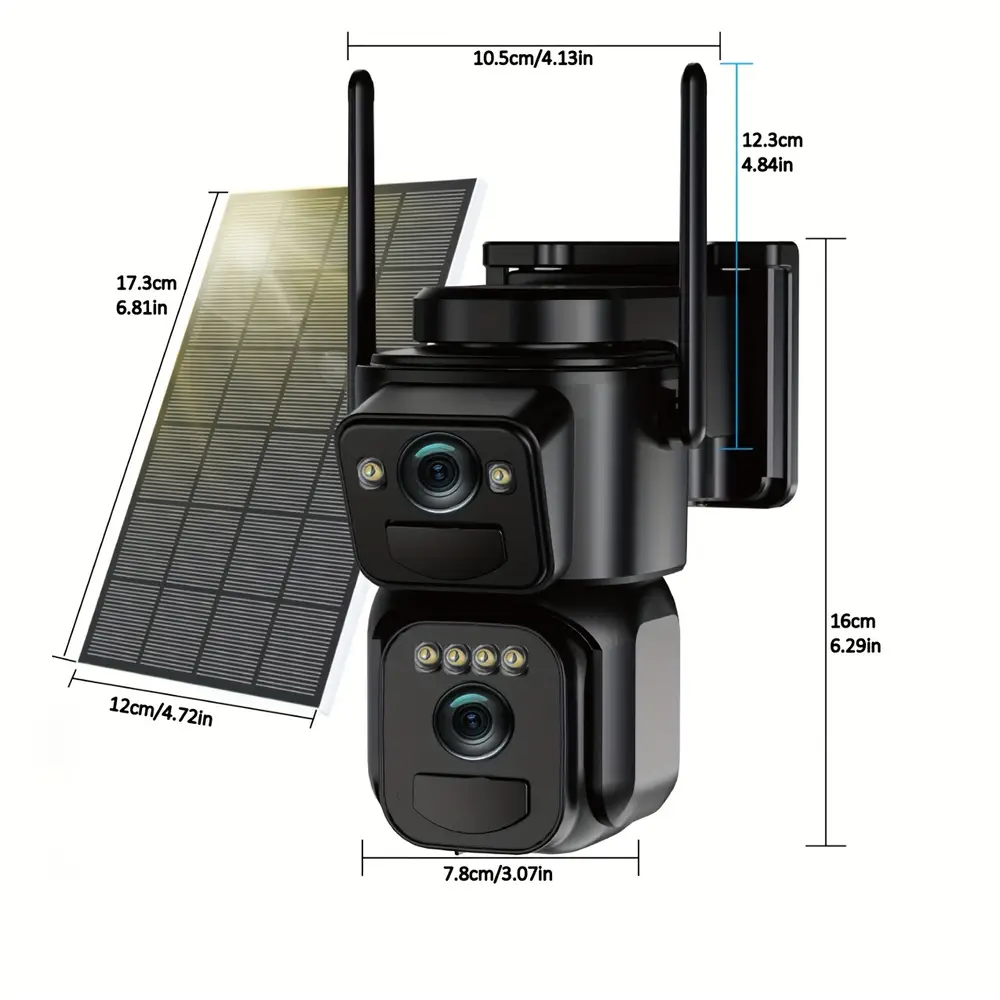 Caméra solaire WiFi 1080P avec zoom 10x, vision nocturne couleur et détection 360°